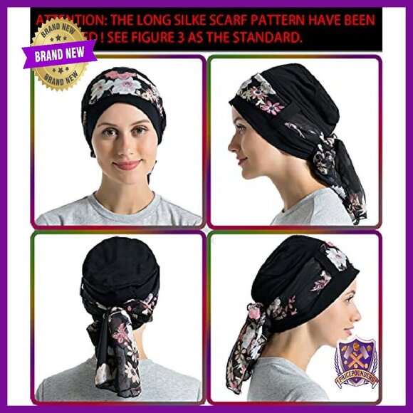 Bamboo Cotton Chemo Headwear with Silky Scarf for Hair Loss Sleep Cap main image 8